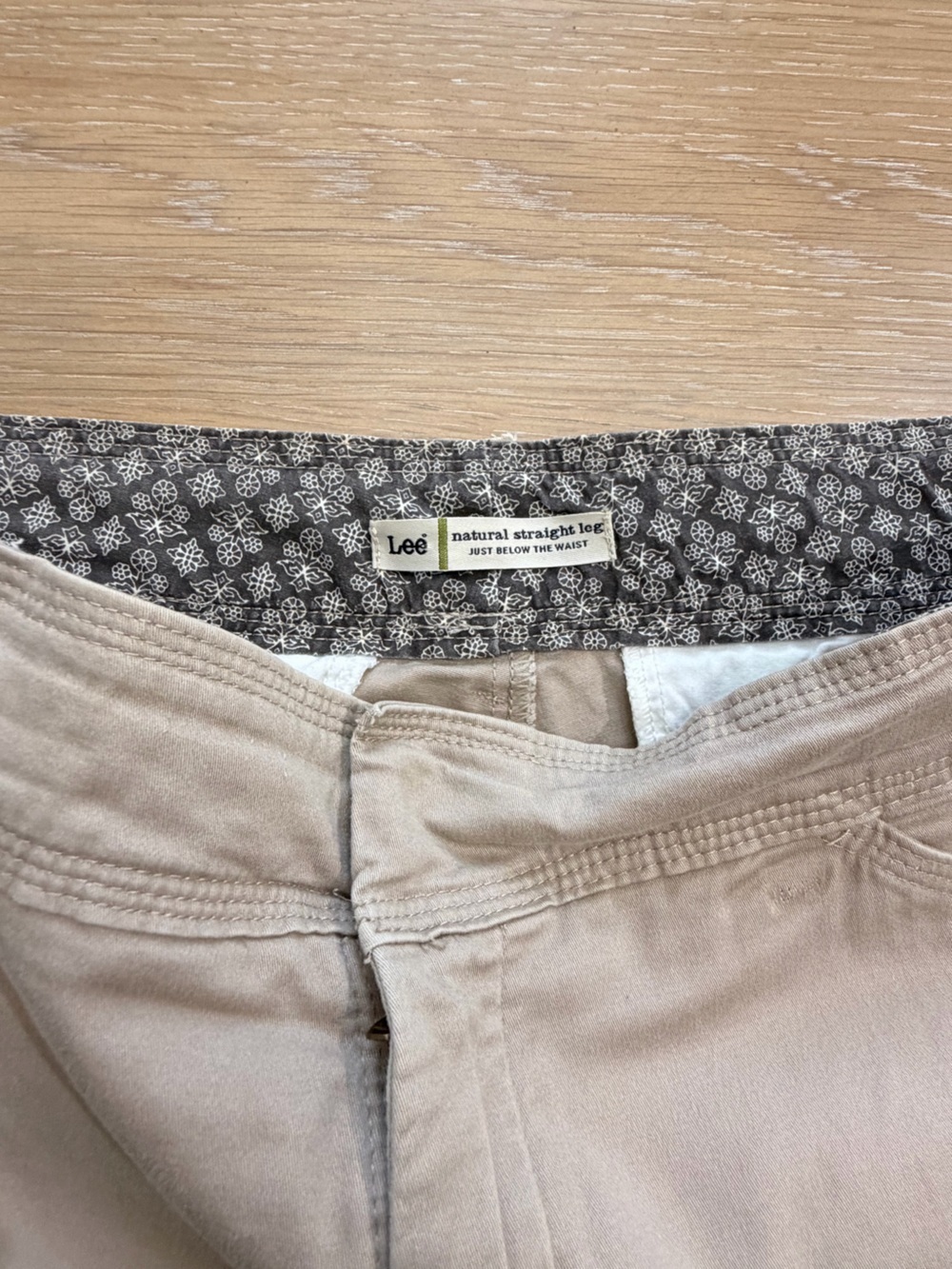 Lee Straight Leg Pants in Beige with Black Floral Waistband - Picture 2 of 5